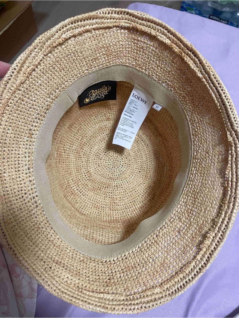 Loewe Straw Hat Size 57  Bucket hat in raffia and calfskin  Summer Hat Authentic - Picture 6 of 9